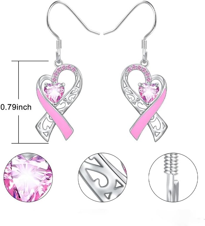 Breast Cancer Awareness Earrings For Women, Pink Ribbon Heart Dangle Drop Earrings Breast Cancer Survivor Gift Support Christmas Thanksgiving Holiday Jewelry - Image 7