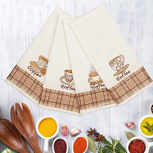 Lavien Home, Kitchen Dish Towels For Drying Dishes Absorbent Coffee Decorative Dish Cloths (Set Of 4), Turkish Cotton Waffle Weave, Embroidered Rustic Housewarming Gift Bar Towels 16 X 23 Inches #TOP5