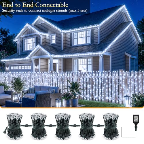 Image of 66FT 200 LED White Fairy Lights, Dark Green Wire 8 Modes Timer, IP44 Waterproof Outdoor Indoor String Lights for Patio Garden Backyard Bedroom Classroom Weeding Christmas Decor