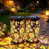 Farolillos Solares Exterior,2 Piezas Linternas Solares de Metal para Jardin,Farolillos Solares de Girasoles,Solar Farolillos para Exteriores,para Jardín Balcón Césped Camping Decoracion