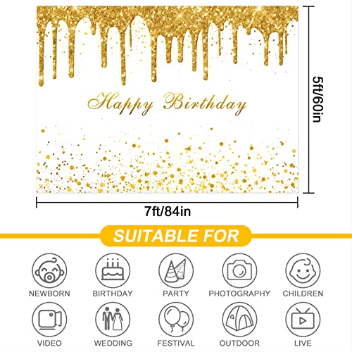 Rsuuinu Golden Birthday Party Backdrop For Girls Women Gold And White Bokeh Dots Glitter Photography Background Happy Birthday Party Decorations Supplies Cake Table Banner Photo Booth Props 7X5Ft #TOP3