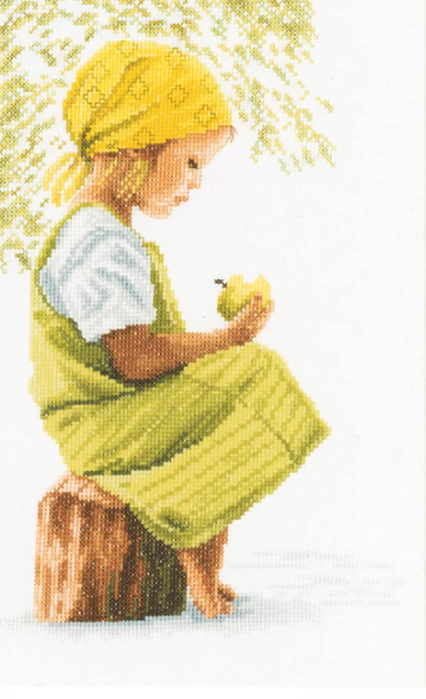 Lanarte Counted Cross Stitch Kit: Girl with Apple (Aida,W), NA, 20 x 30cm