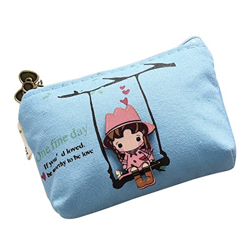 Preisvergleich Produktbild AchidistviQ Tasche Geldbörse Frauen Cartoon Swing Mädchen Leinwand Mini Münzen Schlüssel, Portemonnaie Clutch blau