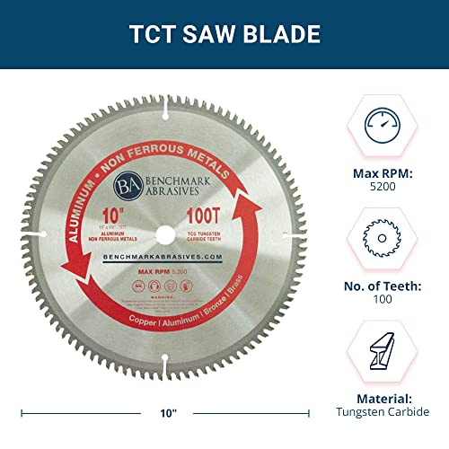 Benchmark Abrasives 10" Tct Saw Blade With 5/8" Arbor, Circular Saw Blades For Cutting Plastic Aluminum Non-Ferrous Metals Fiberglass, Smooth Cutting ‎(10" - 100 Teeth) #TOP4