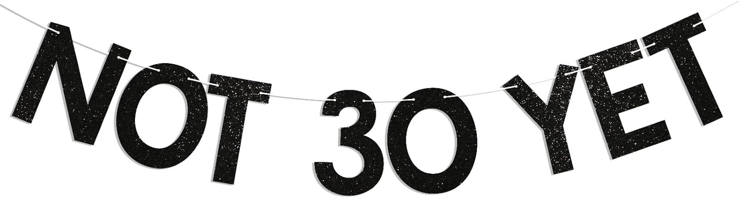 Not 30 Yet Banner - Last Year In My 20s, Happy 29th Birthday Banner, Cheer to 29 Years, Funny 29th Birthday Party Decorations Black Glitter