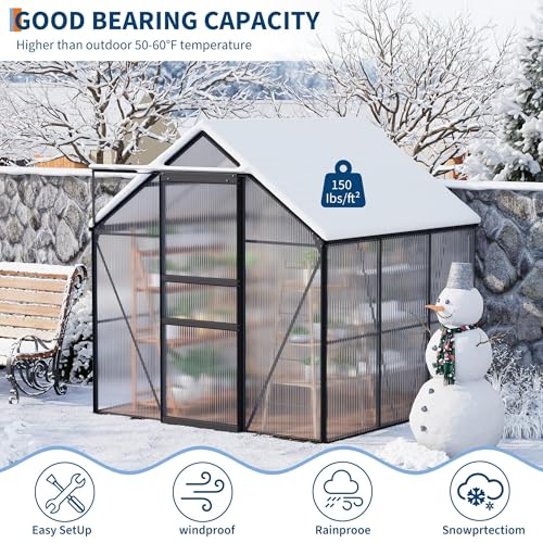 6x6Ft Greenhouse for Outside, Walk-in Greenhouses for Garden Planting, Polycarbonate Greenhouses with Aluminum Frame, Sliding Door&Adjustable Roof Vent, Outdoor Green House for Backyard & Patio, Black - Image 4