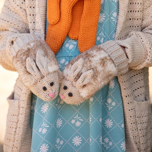 Warm Knit Winter Mittens for Girls Ages 3-12 Years, Double-Layered, Fun Bunny Rabbit Design for Children, Toddler to Big Kids2