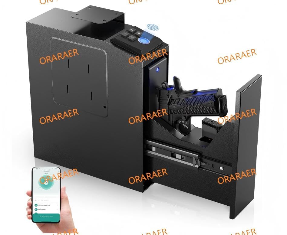 Biometric Gun Safe with Fingerprint & Keypad Lock – Pistol Box with LED Clock Display, Silent Auto-Open Drawer, USB Port – Secure Storage for Handgun, Cash & Valuables LIGHT WHITE