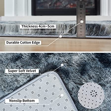 Obundi Dark Grey Tie-Dye Shaggy Area Rug, Modern Indoor Plush Fluffy Rugs, Soft Rugs for Bedroom,Living Room - Image 3