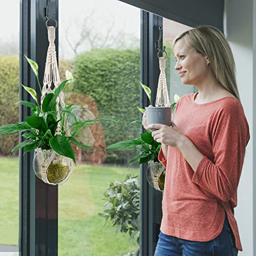 Ycdc 2 Pack Macrame Plant Hanger Indoor Outdoor Hanging Planter Natural Manual Knitted Cotton Macrame Cord Plant Hanger With Ring For Home Decor Ceiling Wall Planters Hanging, 20 Inch #TOP3