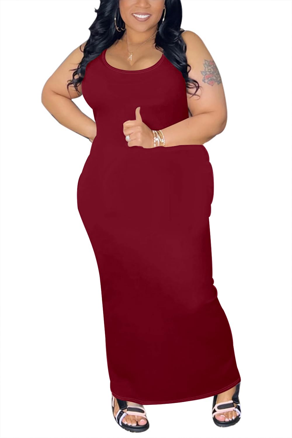 YeGine Women Plus Size Sleeveless Bodycon Maxi Dresses Sexy Slim Tank Dresses