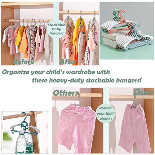 60-Pack Baby Hangers For Closet Adjustable Kids Hangers With Clips Non-Slip Plastic Nursery Hangers For Clothes Organizer Heavy-Duty Hangers For Newborn, Infant, Toddler, Children Space-Saving, Green #TOP4