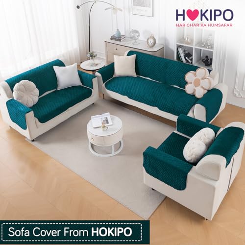 Image of HOKIPO Quilted Sofa Cover 6 Seater Set - Washable 3+2+1 Sofa Panel for Seat & Back | 'Quilt Classic' Teal (IN-927+926+925 * 2-Teal)