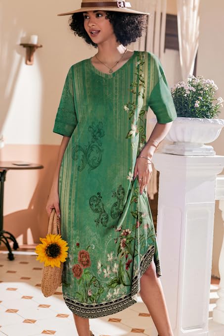 Image of Ekouaer Long Nightgown, Womens V Neck Loungewear Oversized Sleepwear Loose Sleep Dress S-4XL