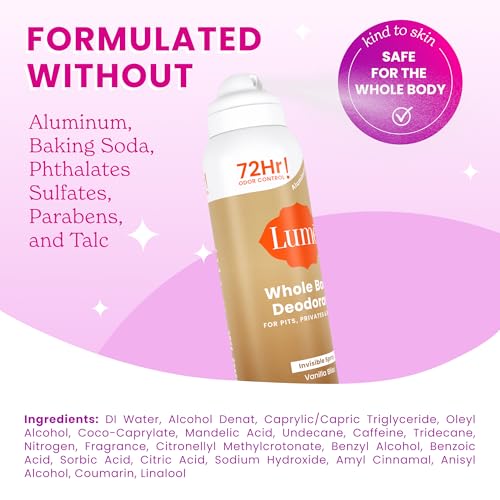 Image of Lume Whole Body Deodorant Spray Aluminum Free - 3.6 oz (Vanilla Bliss) | 72-Hour Odor Control, Baking Soda Free, Whole-Body Deodorant Spray for Women - Safe for Underarms & Private Parts