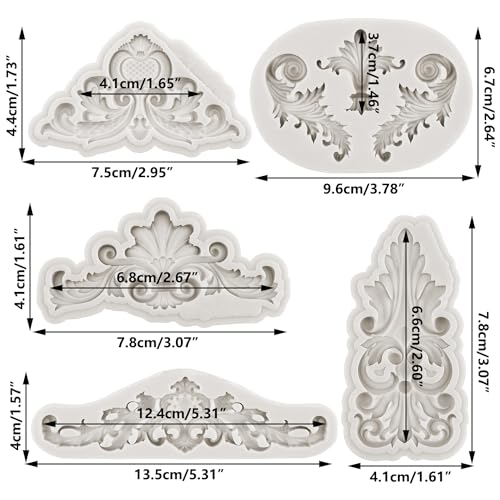 Baroque Style Curlicues Scroll Lace Silicone Mold Relief Flower Lace Fondant Molds For Cake Decorating Cupcake Topper Chocolate Candy Gum Paste Set Of 5 - Image 3