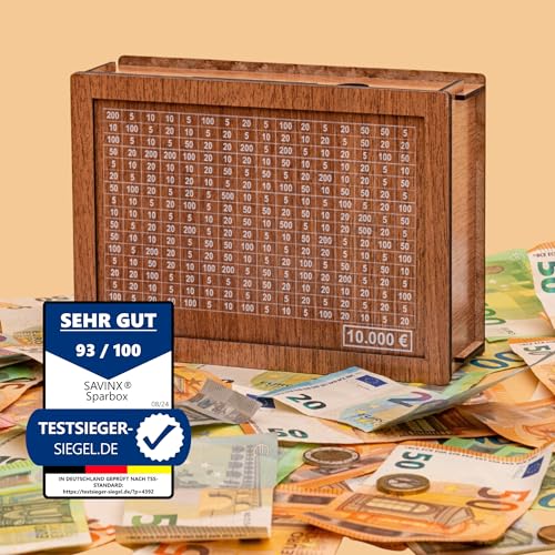 Spardose 10000 SparBox das Original in 6 Größen wiederverwendbar & fertig aufgebaut mit Zahlen zum Ankreuzen Geschenk für Kinder & Erwachsene innovatives Sparsystem Erreiche dein Sparziel