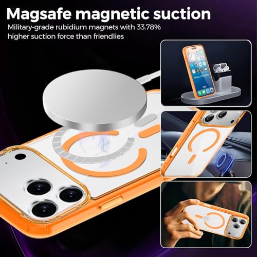 Image of VONZEE Translucent Clear Back Cover Compatible with (iPhone 17 Pro Case)(2025), PC Shockproof Scratch Resistant, Non-Yellowing, Support Mag-Safe Wireless Magnetic Charging - Cosmic Orange|6.3''