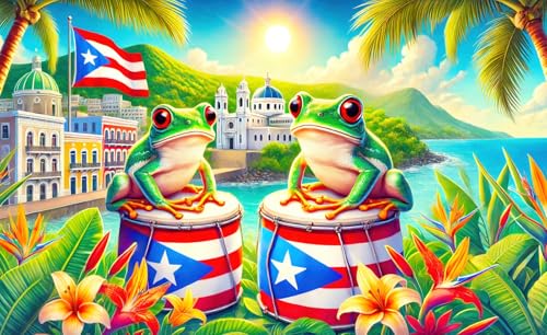 Image of BlissYard Puerto Rico Banner 71 x 43 Inches Tropical Frog Drum Flag Backdrop Puerto Rican Culture Caribbean Festival Party Decoration Wall Hanging for Fiesta Parade Home Outdoor Decor