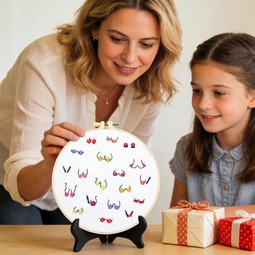 Image of Crafmanoe Flowers Embroidery Kits for Beginners Adults, Hand Embroidery Starters Kits, Stamped Cross Stitch Kits DIY Needlepoint Kits for Beginners Adults, Embroidery Hoop, Thread and Video Tutorial