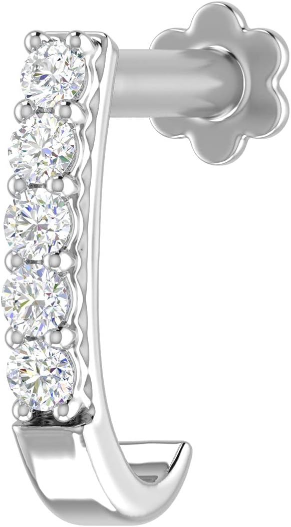 0.13 Carat 5-Stones Diamond Nose Pin Open Hoop Screwback in 14k White Gold Jewelry Gift for Women