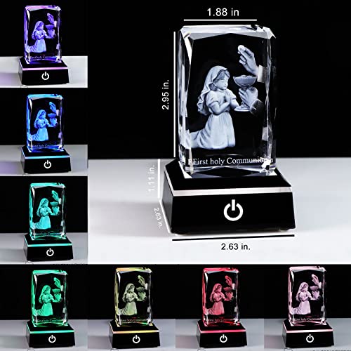 Qianwei First Communion Gifts for Girls, 3D Engraving Crystal Praying Girl Figurine First 1st Communion Veil Decoration, Baptism Gifts for Girls Catholic3