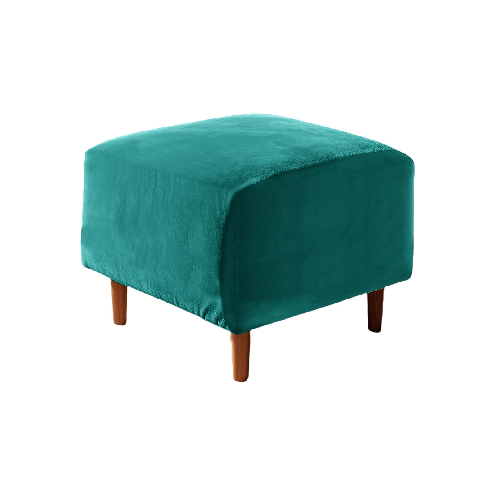 UNBBRRL Footstool Cover with Cushion Cover, Velvet Ottoman Protector Covers, Removable Pouffe Cover with 4 Ties for Living Room (Teal,Square S stool(1pc))