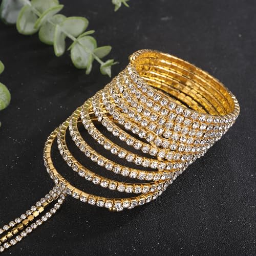 Wiwpar Full Crystal Rhinestone Finger Ring Bracelet Bangle Hand Chain Boho Layered Slave Chain Bracelet Hand Harness Finger Ring Prom Party Wedding Hand Accessories for Women Girls4