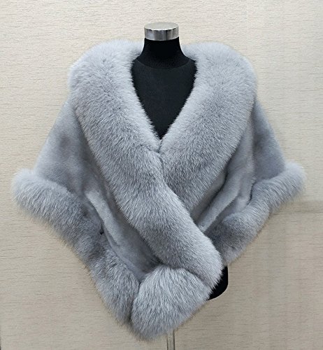 Women's Soft Long Faux Fox Fur Shawl Wrap Bridal Winter Shrug White2