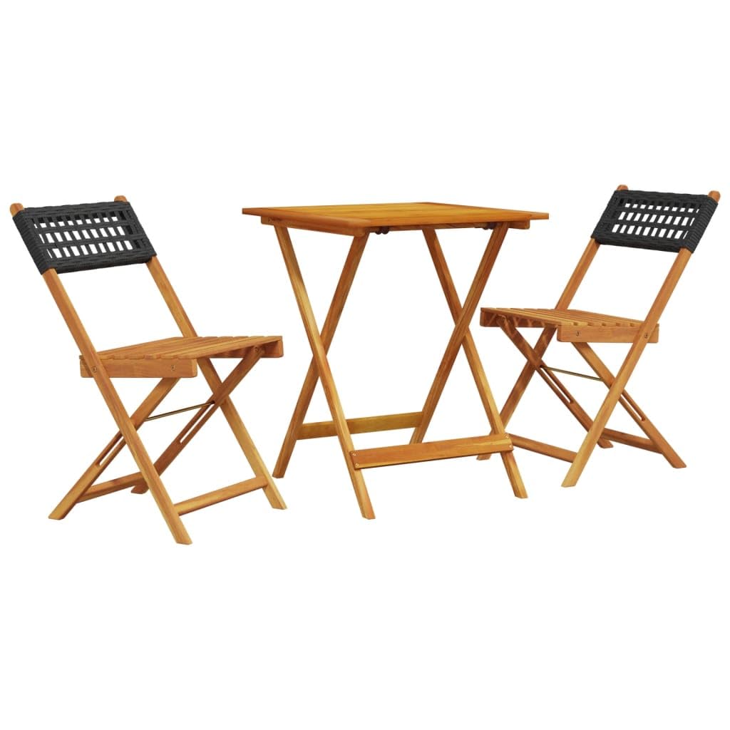 Set da Bistrot 3 pz Nero in Polyrattan e Legno Massello,Set Bistrò Veranda,Set Bistrot da Esterno,Set Bistrot da Balcone-3281754