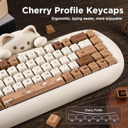 Image of YUNZII Coffee Cat Dye Sub PBT Keycaps,152 Full Keys Dye Sublimation Custom Keycap Set with Key Puller for Cherry Gateron MX Switches Mechanical Gaming Keyboard (Cherry Profile, Coffee Cat)