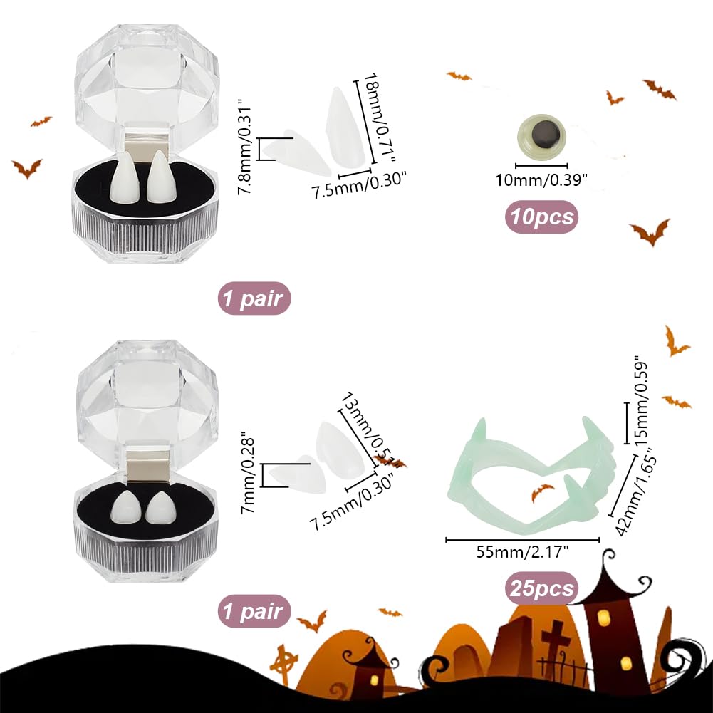 AHANDMAKER 25Pcs Glow in The Dark Vampire Teeth, 2 works Vampire Fangs Cosplay Dentures Halloween - Image 2