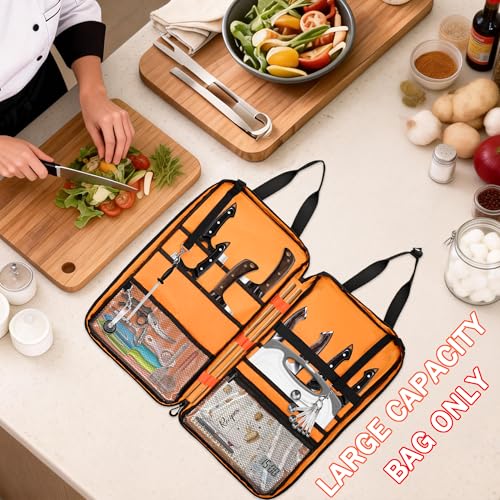 FURIMETY Professional Knife Bag with Front Pocket for Cookbook & Pad, Chef Knife Bag With Shoulder Strap, Knife Carrying Case for Kitchen Tools & Chef Utensils, Quilted Black by FURIMETY - Image 2