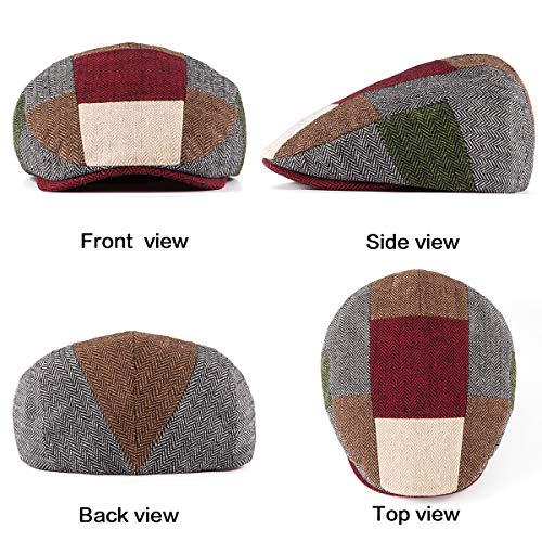 Image of LADYBRO 2Pack Adjustable Newsboy Hats for Men Flat Cap Irish Cabbie Wool Blend Tweed