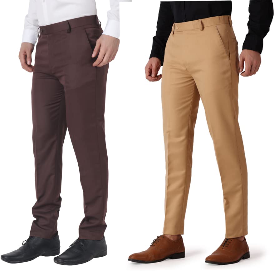 Image of MALENO Men's Regular Fit Polycotton Trouser Pant's Formal Trouser Casual Trouser Pant Combo (Pack of 2)