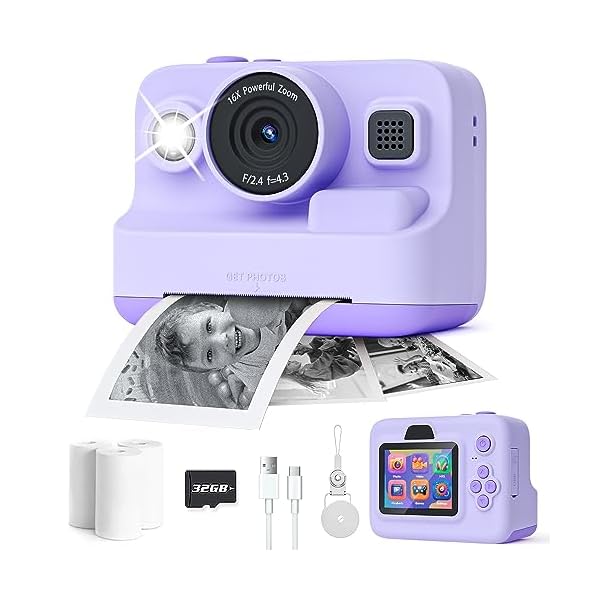 Dylanto Instant Print Camera for Kids,2.4 Inch Screen Kids Instant Cameras, Christmas Birthday Gifts for Girls Age 3-12, Portable Toddler Toy for 3 4 5 6 7 8 9 10 Year Old Girls Boys Purple