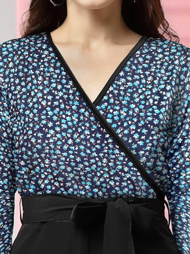 Image of LONDON BELLY Women's Polyester Semi-Formal Jumpsuit with Round Neck Half Sleeves Adjustable Waist Tie Abstract Pattern and Regular Fit | Women Stylish One Piece Outfit | Women Regular Fit Jumpsuit