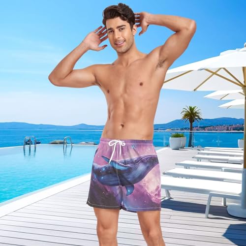 Nebula Whale Purple Mens Swim Trunks with Liner, Cool Quick Dry Beach Swim Shorts, Swimwear Bathing Suits S4