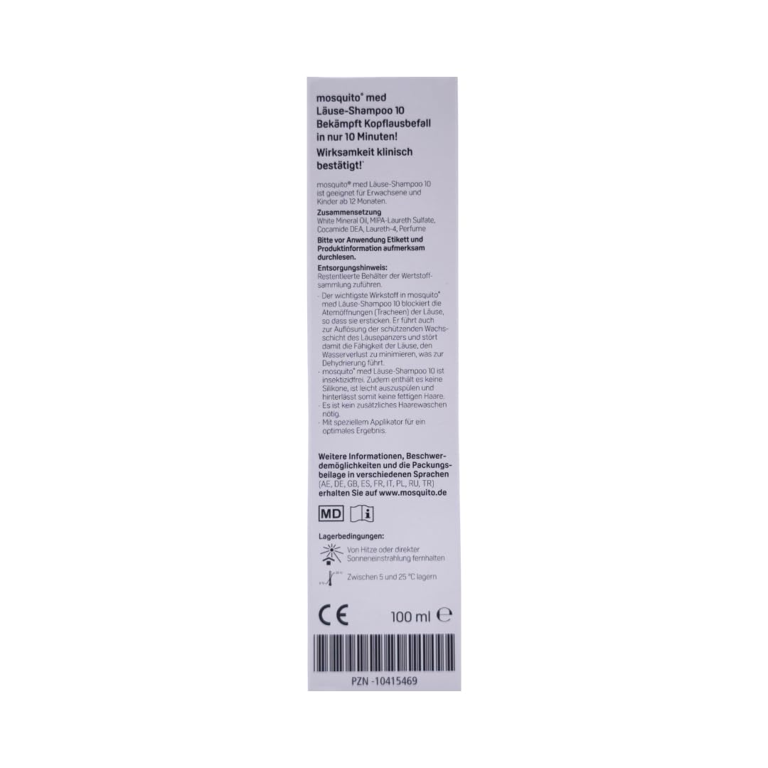 Mosquito med Läuse-Shampoo 10 100 ml + Mosquito Läuse-Kamm I Set zur Anwendung bei Läusen & Nissen I mit White-Oil I ab 1 Jahr I Haarpflege Set I mit Pharma Perle Duschgel