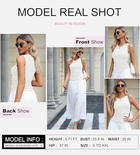 Dokotoo Womens Tank Tops Summer Sleeveless High Neck Ribbed Knit Slim Fitted Blouse Side Ruched Basic Tees Shirts2