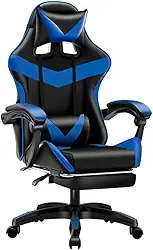 Poltrona Gamer Ergonomica com Apoio para os Pés, Base Giratória e Estofado Profissional, Ideal para Escritório e Jogos (Black and blue)