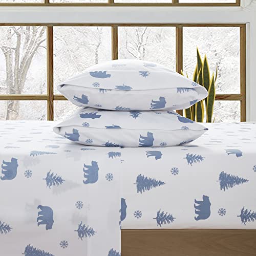 Flannel Sheets Warm and Cozy Deep Pocket Breathable All Season Bedding Set with Fitted, Flat and Pillowcases, Full, Winter Bears