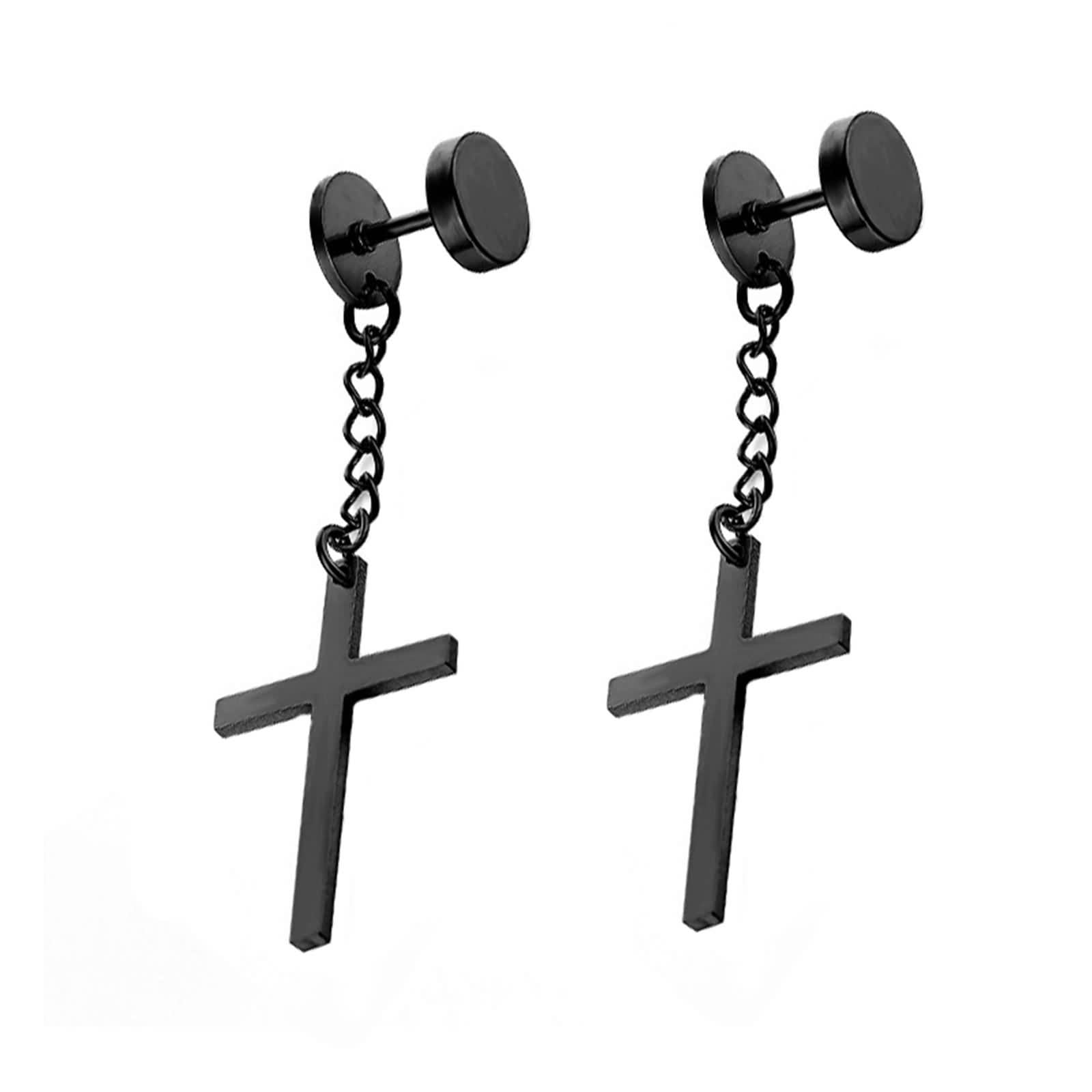 DsnyuPendientes de acero inoxidable, aretes de cartílago, cadena colgante con cruz para hombre, joyería para tragus, piercing para graduación, cumpleaños