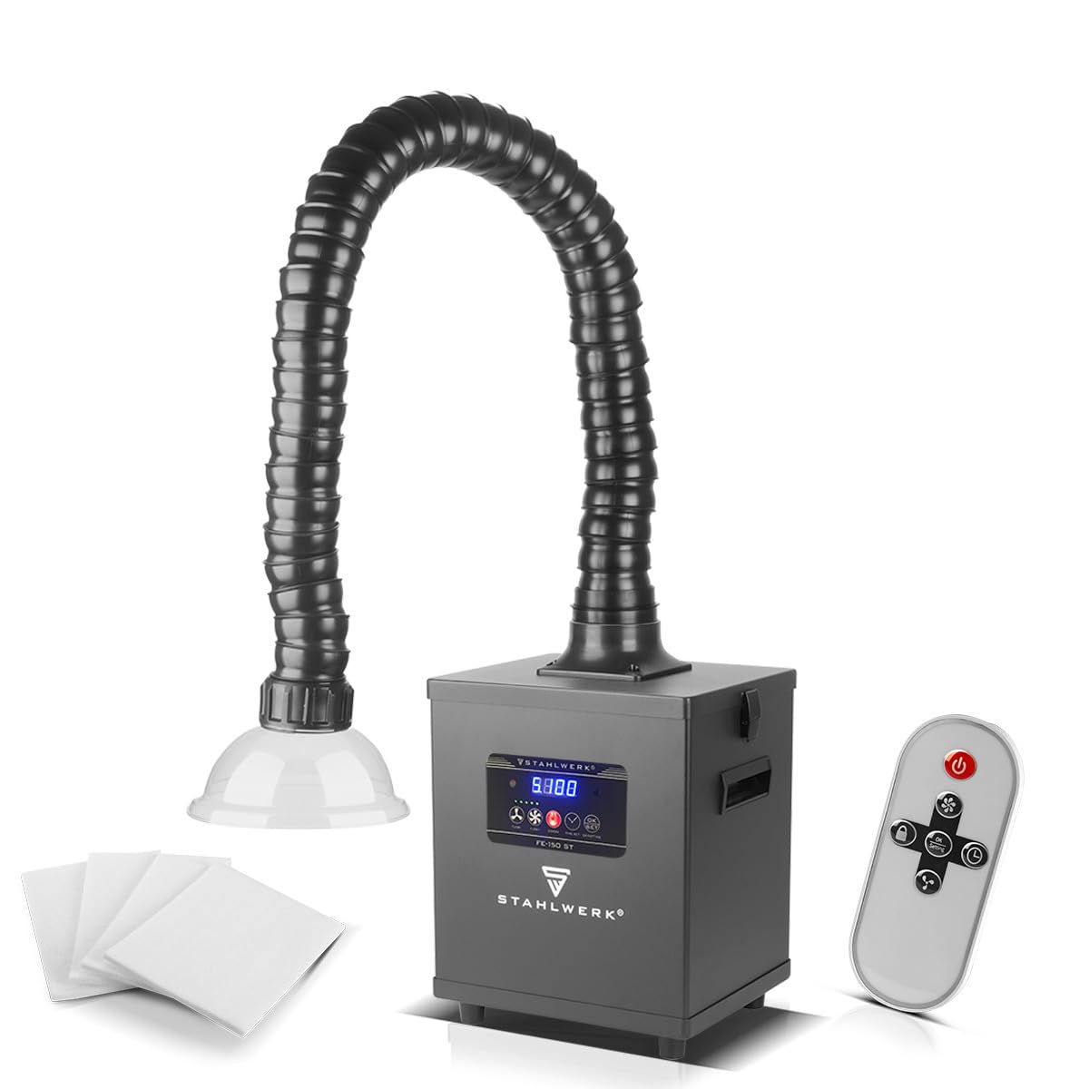 STAHLWERK Rauchabsaugung FE-150 ST mit 3-fach-Filter und 150 W – Rauchabzug | Absauganlage/Rauchabsorber/Schweißrauch- und Lötabsaugung zur Filterung und Absaugung von Rauch, Gasen und Dämpfen