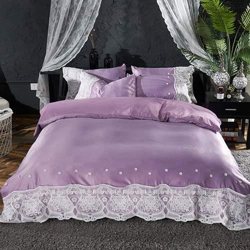 RONGXIE Silk lace Bedding set King Queen Size 4Pcs Royal Palace Bed Set Duvet Cover Bed Sheet Pillowcases