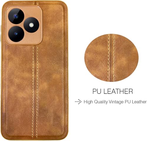 Image of A rtistque Premium Thread Leather Back Cover Case for Realme Narzo N53 / Realme C53 | Drop Protection | Smooth Grip | Raised Camera Edges - Brown