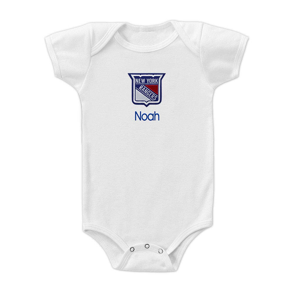 Designs By Chad and Jake New York Rangers Custom Baby Bodysuit - Personalized Baby Name Embroidery (6-12 Months, White)