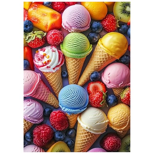 Rompecabezas Jeaiciro de 100 piezas para niños de 6 a 10 años, diseño de conos de helado, rompecabezas educativo, piezas grandes, actividad familiar divertida, 11 x 15 pulgadas miniatura 1