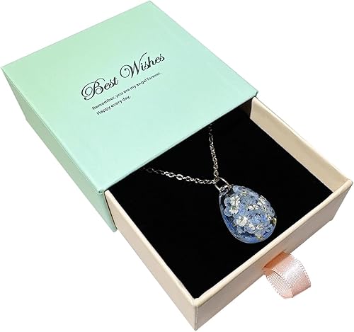 Miniatura 7 de Forget-Me-Not Necklace For Women KBFORU Handmade Pressed Forget-Me-Not And Queen Anne'S Lace Wildflower Necklaces-Gold Chain  18''