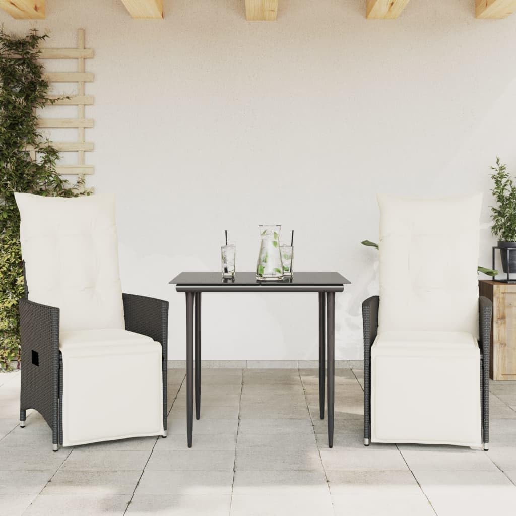Homgoday Tuinmeubelset, 9-delig, met zwarte kussens van polyrotan, tuinmeubelen, tafel en stoelen voor buiten, set